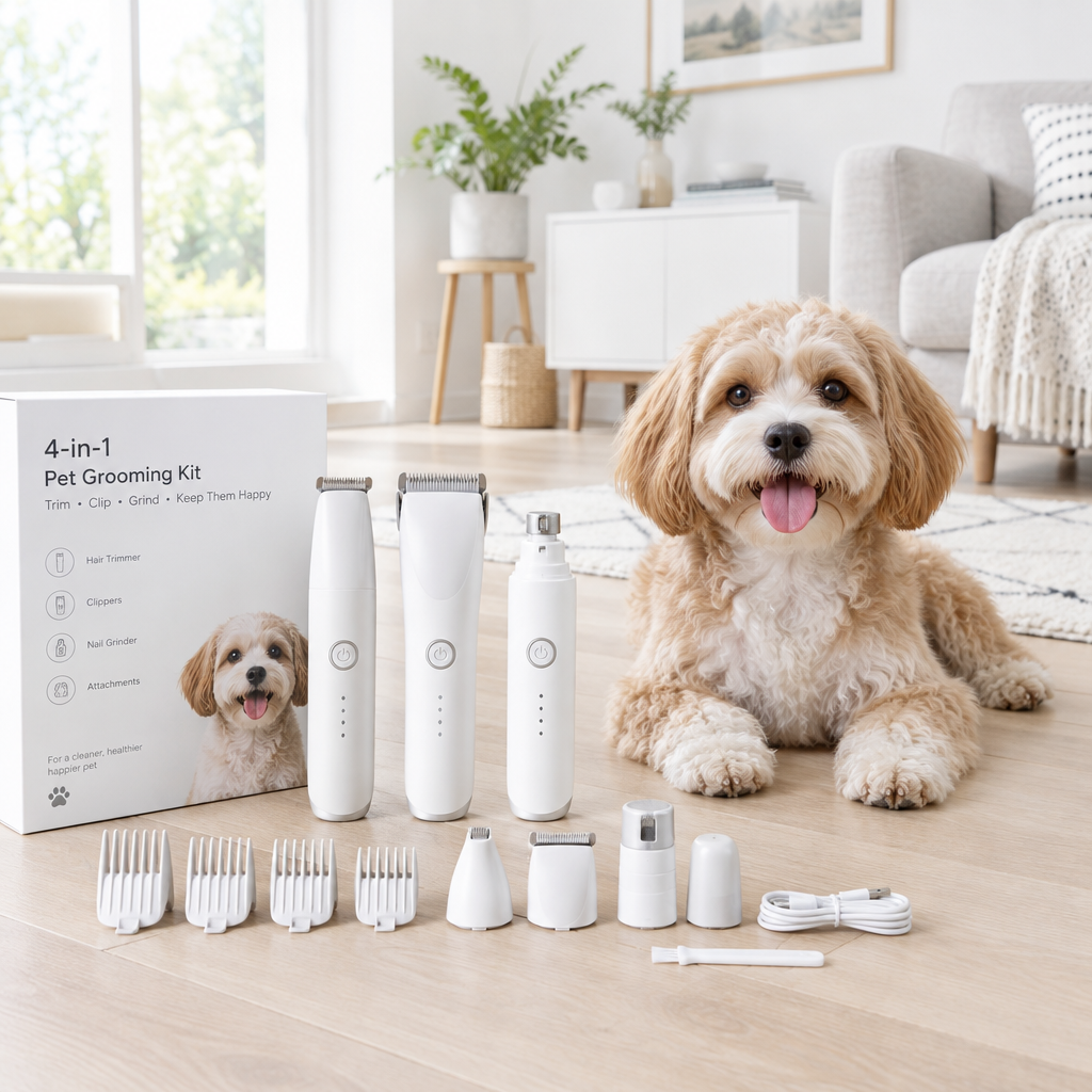 4 in 1 Electric Pet Grooming Kit - Hair Trimmer, Clippers, Nail Grinder for Cats & Dogs